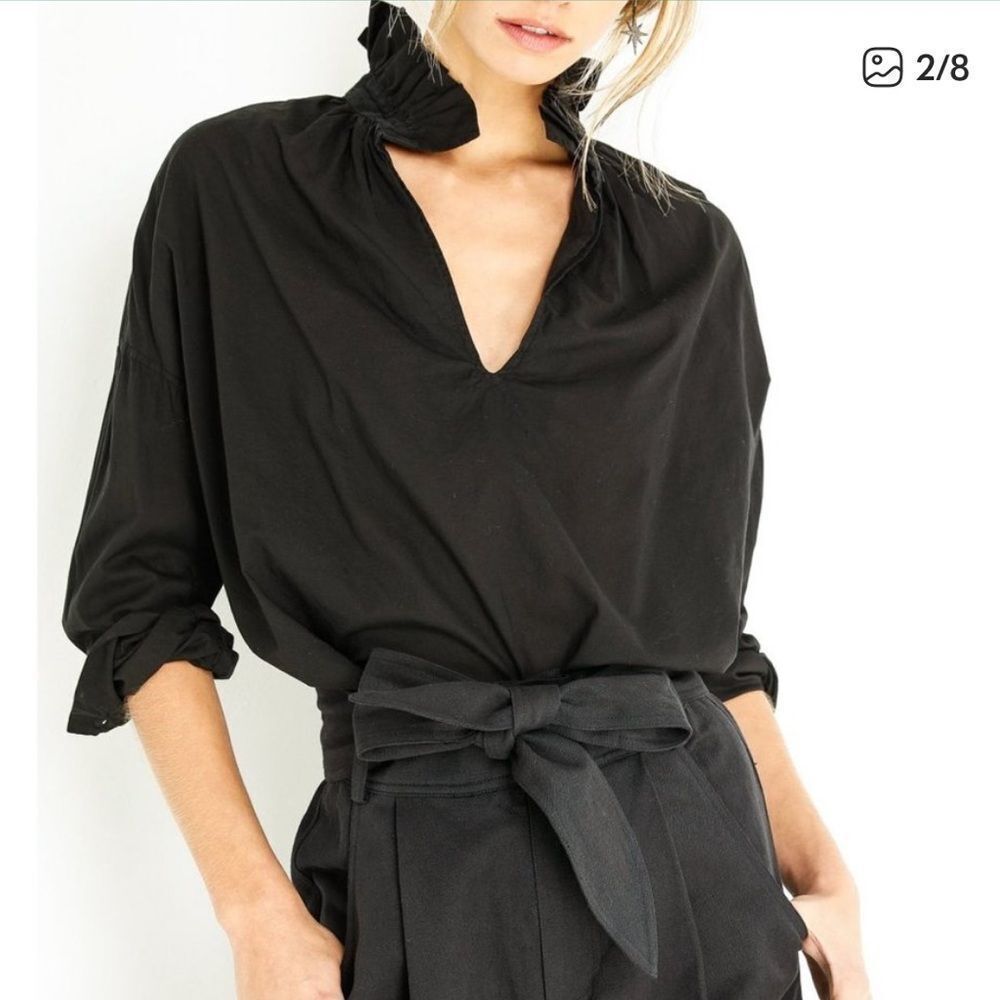 A Shirt Thing Penelope Cabo Ruffle Collar Blouse Top Black